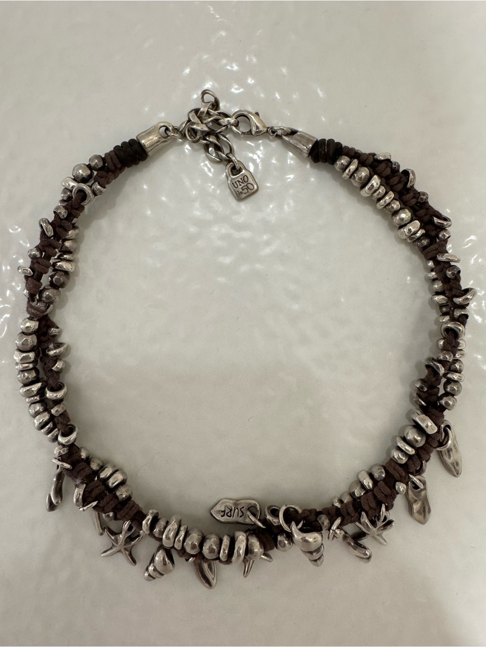UNO de 50 Deep Sea Silver-Plated Leather Charm Necklace